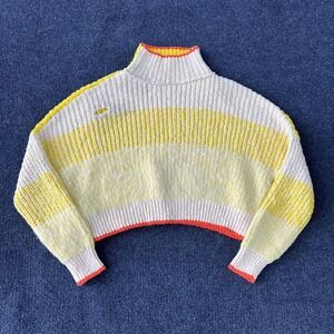 Free People Sweater Womens XS Yellow White Striped Mock Neck Cropped Rib Knit